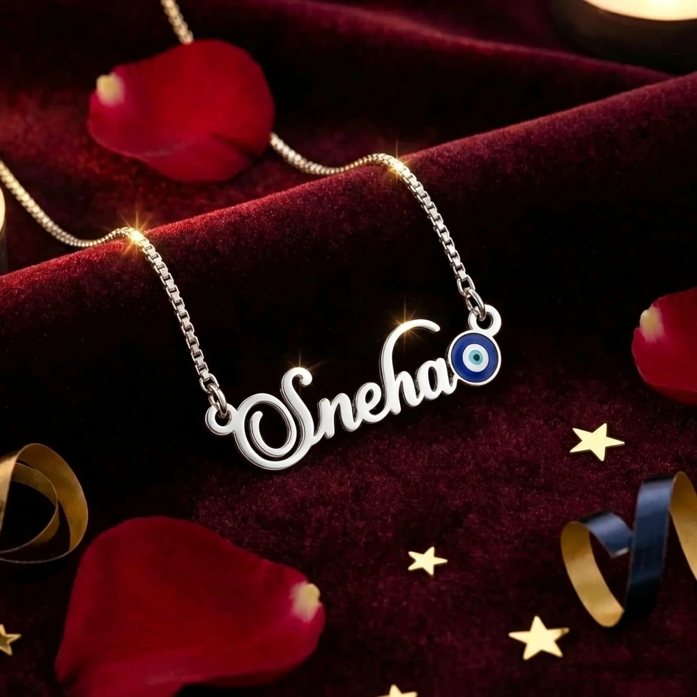 Custom Cursive Blue Eye Necklace Personalized Nameplate Evil Eye Pendant Necklace Stainless Steel Jewelry Amulet Gift For Her