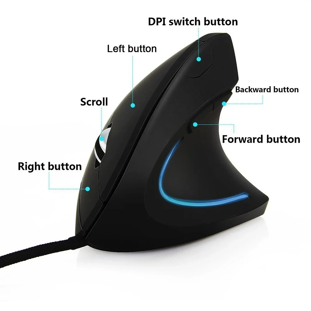 Vertical ​Ergonomic Mouse USB Wired Mouse 3200DPI LED Optical Computer Mause 5D Office Mice Wrist Healthy With Mousepad For PC