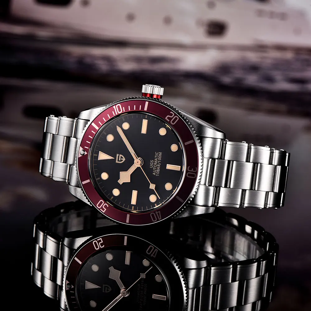 PAGANI DESIGN 2025 New BB58 Retro red Automatic Watches Men Luxury Waterproof Mechanical Wristwatch Stainless steel rivet strap image 4