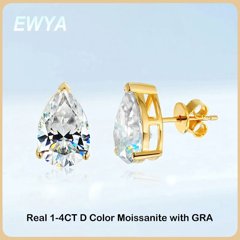 

EWYA Luxury 1-4CT D Color Moissanite Stud Earrings For Women Party Fine Jewelry S925 Sterling Silver Pear Cut Diamond Earring