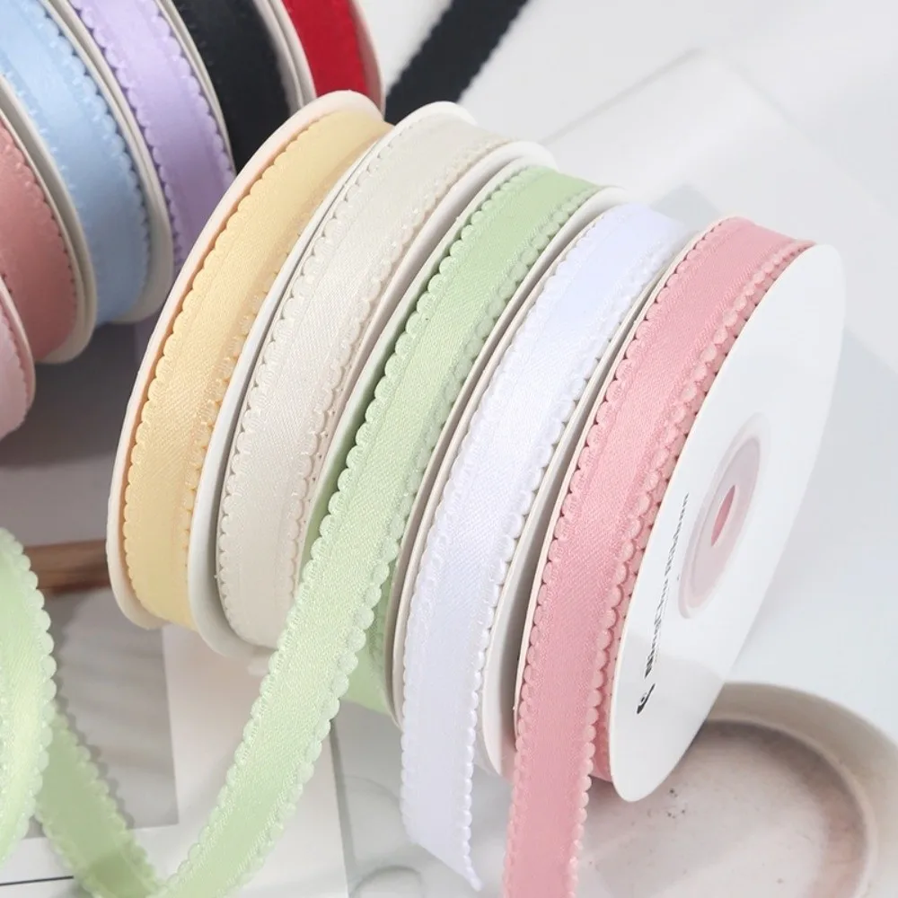 DIY Craft Satin Ribbon Double Face Solid Color Decorative Ribbon Easy to Cut Bubble Edge Wavy Edge Ribbon Flower Bouquet Packing