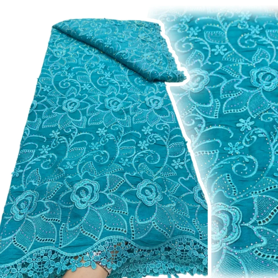 

African Lace Fabric High Quality 5 Yard Dry Cotton Lace Fabric 2025 Embroidery Nigerian Swiss Voile Lace Fabric for Women AH1255
