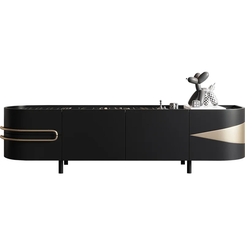 

Light luxury TV cabinet Modern minimalist style Italian minimalist rock slab Stainless steel rounded corner bedroom cabinet furn