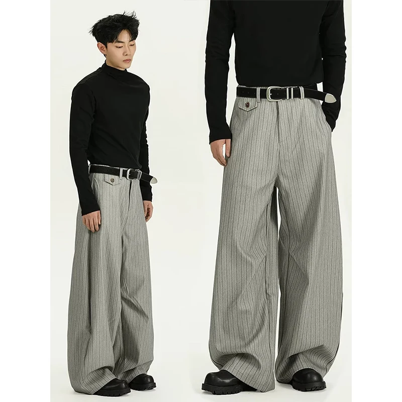 2026 Man's Vertical Striped Commuter Style Pants Autumn Vintage Trousers Cool boy High Waisted Bottoms Female Sweatpants