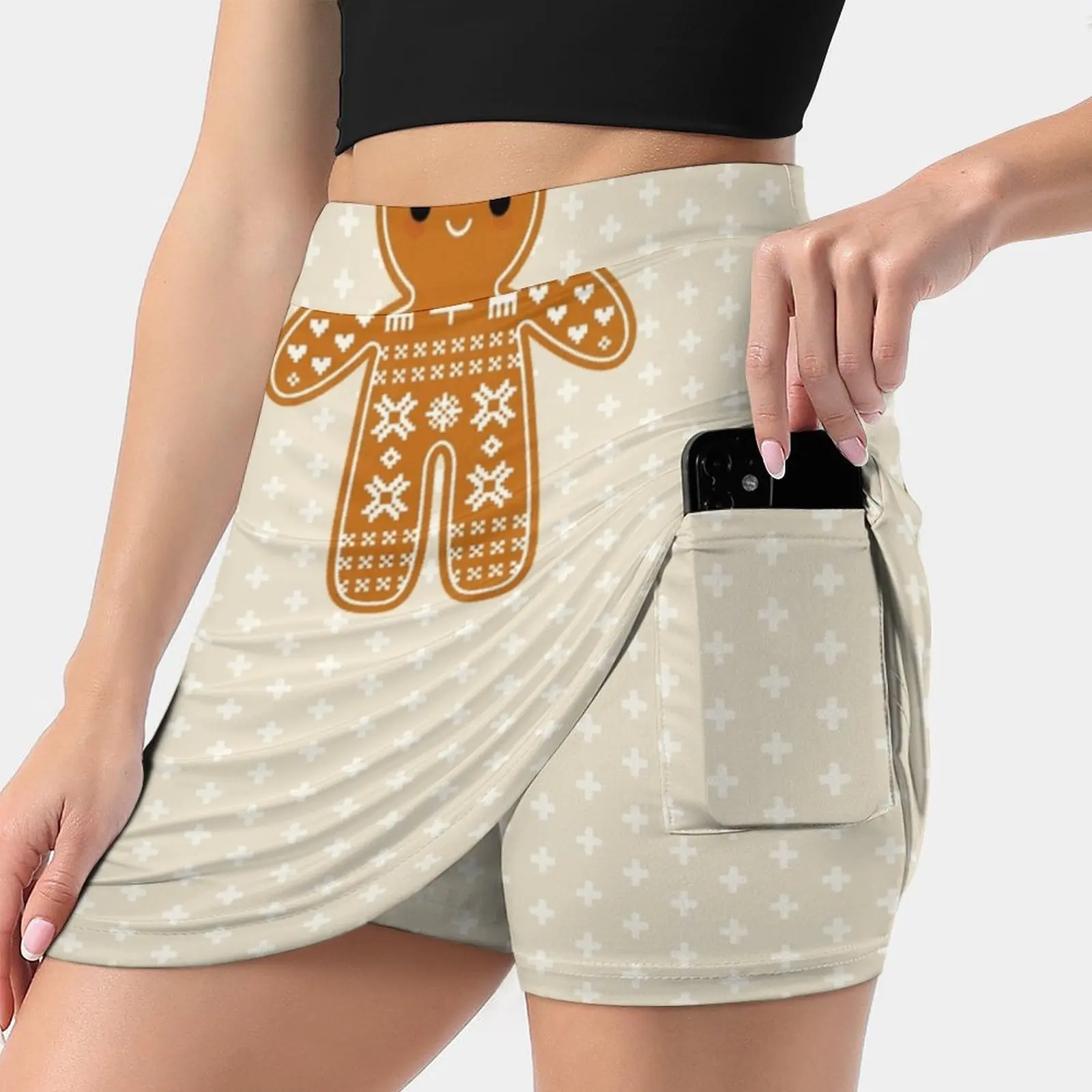 Sweater Pattern Gingerbread Cookie S-4Xl Tennis Skirts Golf Fitness Athletic Shorts Skirt With Phone Pocket Christmas Xmas