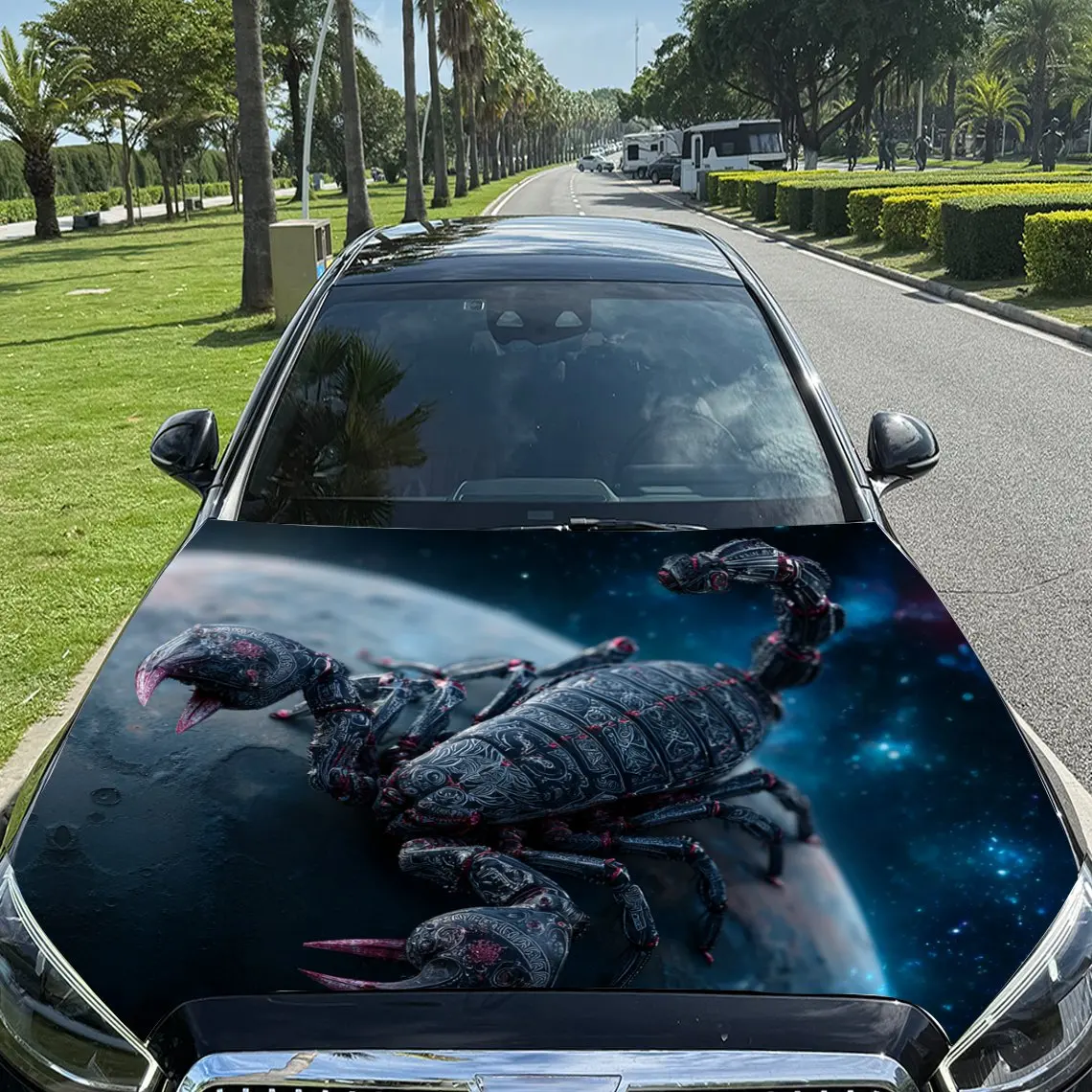 

Scorpion in Space Car Vinyl Wrap, PVC Material Waterproof Car Hood Sticker, Self-Adhesive Scratch-Resistant Stickers for Engine