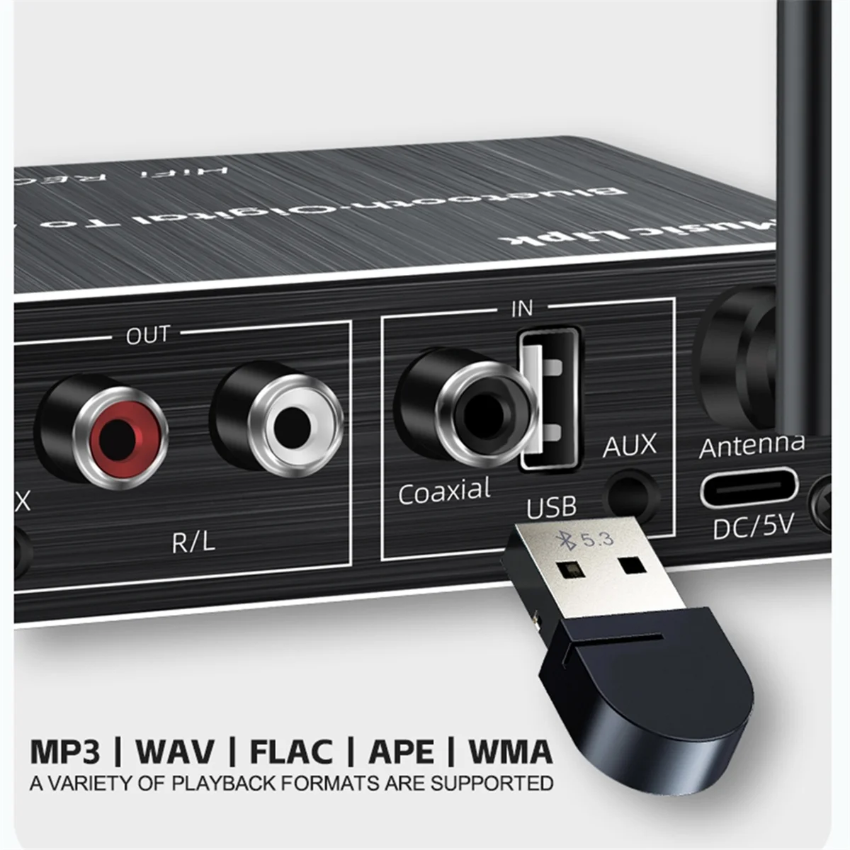 DAC Bluetooth 5.3 Audio Receiver Digital to Analog Converter 3.5mm AUX/RCA/Coaxial/USB U-Disk Karaoke Wireless Adapter