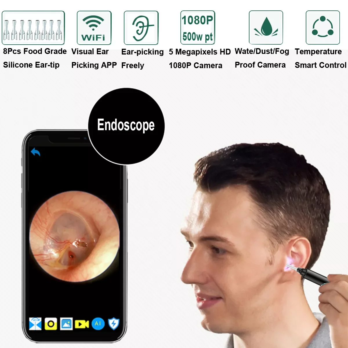 Imagem -06 - Vídeo sem Fio Orelha Endoscópio Inspeção Digital Médico Otoscópio para Ios Android pc 3.5 mm Câmera 1080p Borescope Earpick