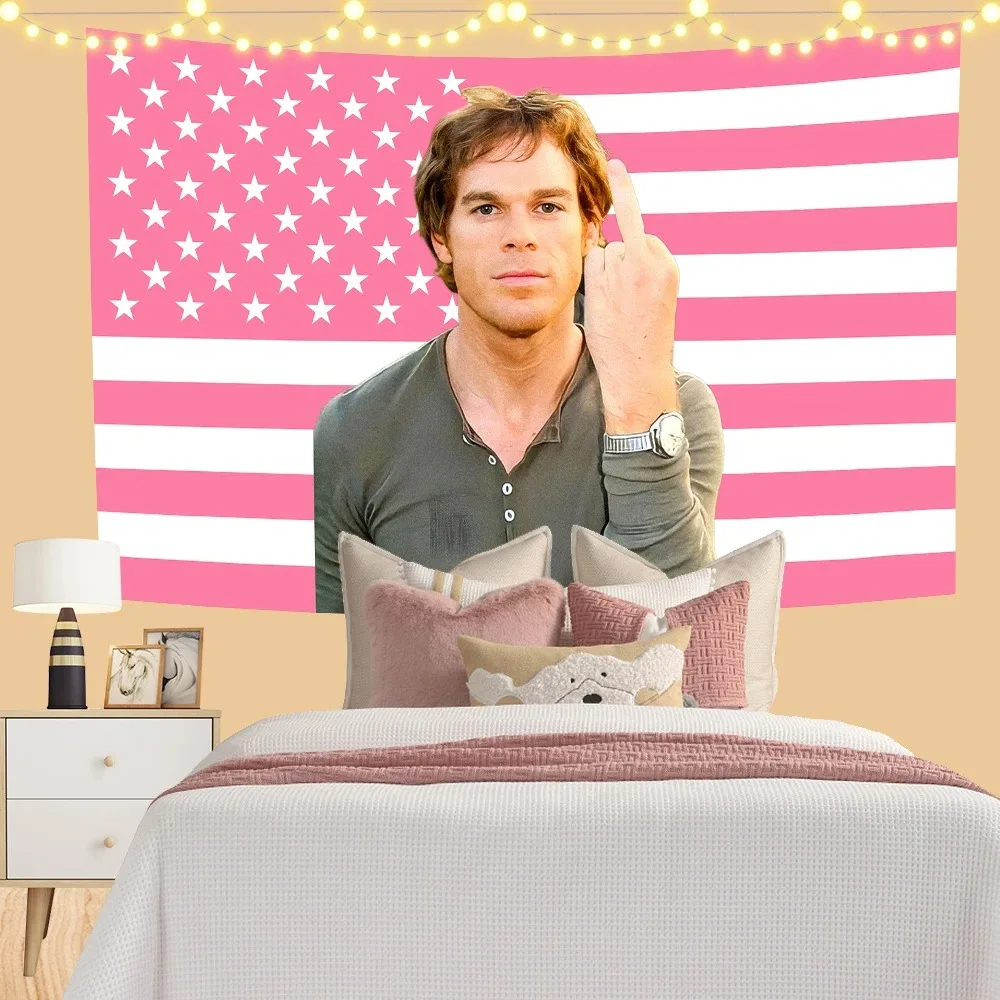 Michael C. Hall Flag Dexter Poster Indoor and Outdoor Decoration Horizontal Print Tapestry American Flag Wall Hanging Cloth