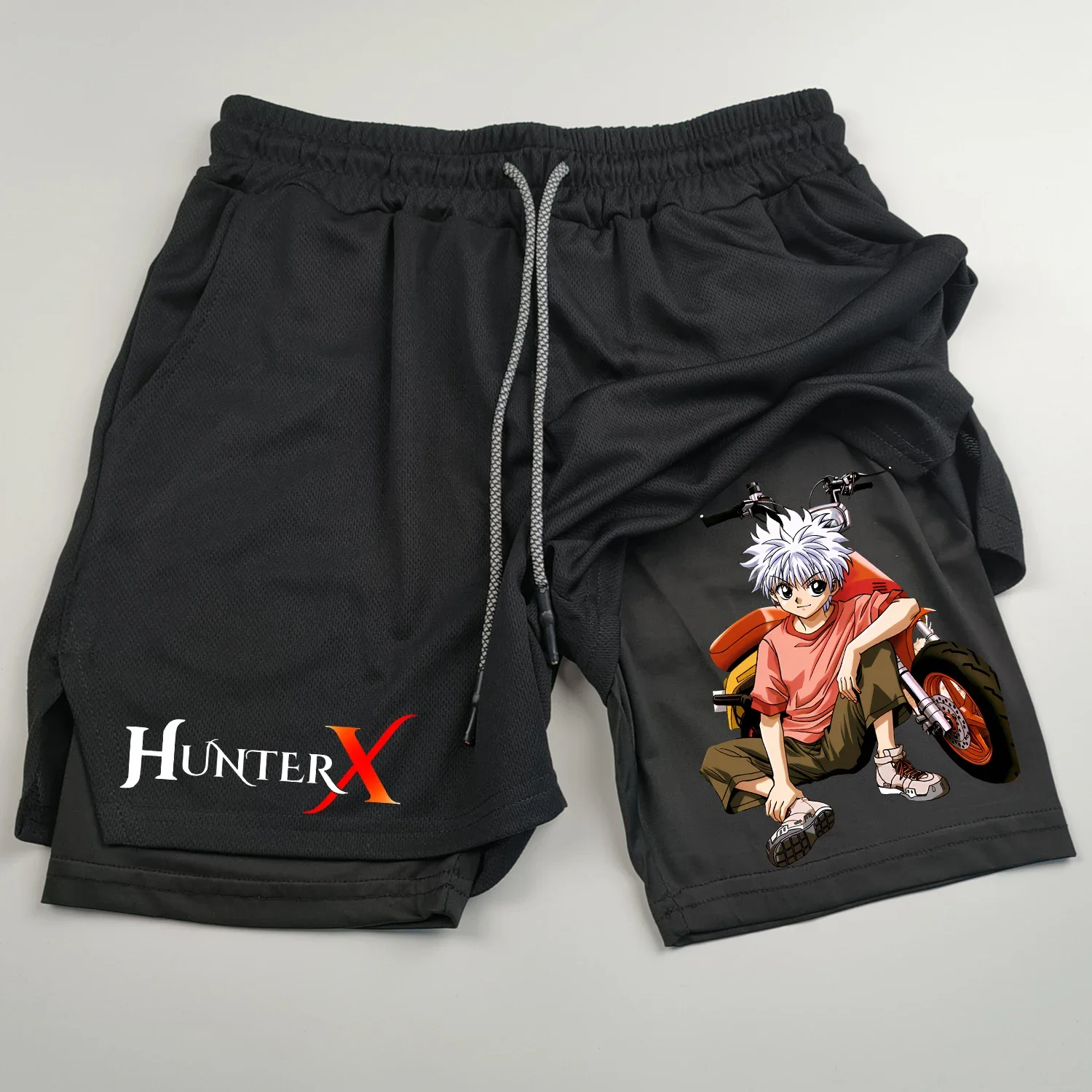 Men\'s Sports Shorts Anime Hunter X Hunter 2-in-1 Double Layer Shorts Quick Drying Breathable Running Fitness gym shorts