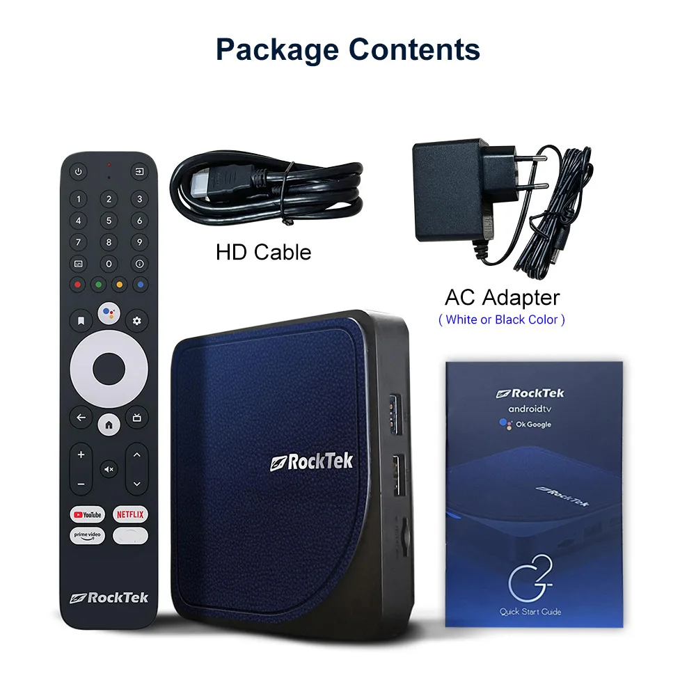 Android 14 ATV Stream RockTek G2 4K TV Box Amlogic S905X4-K مشغل الوسائط Netflix Google معتمد DTS Dolby Audio Vision ATMOS