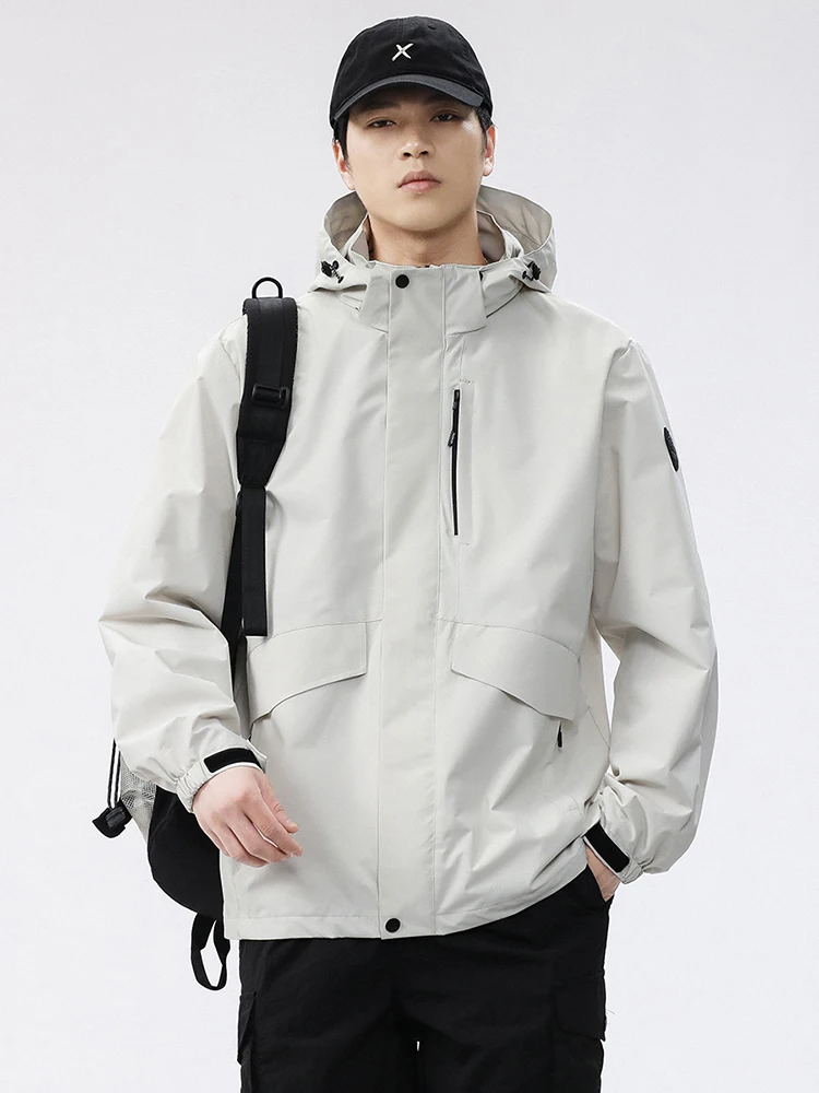 

Men's Outdoor Jaet Autumn New Sle Waterproof Hooded Workwear Coat Spring Autumn Climbing Mountain Polyester Fiber Long Sl...