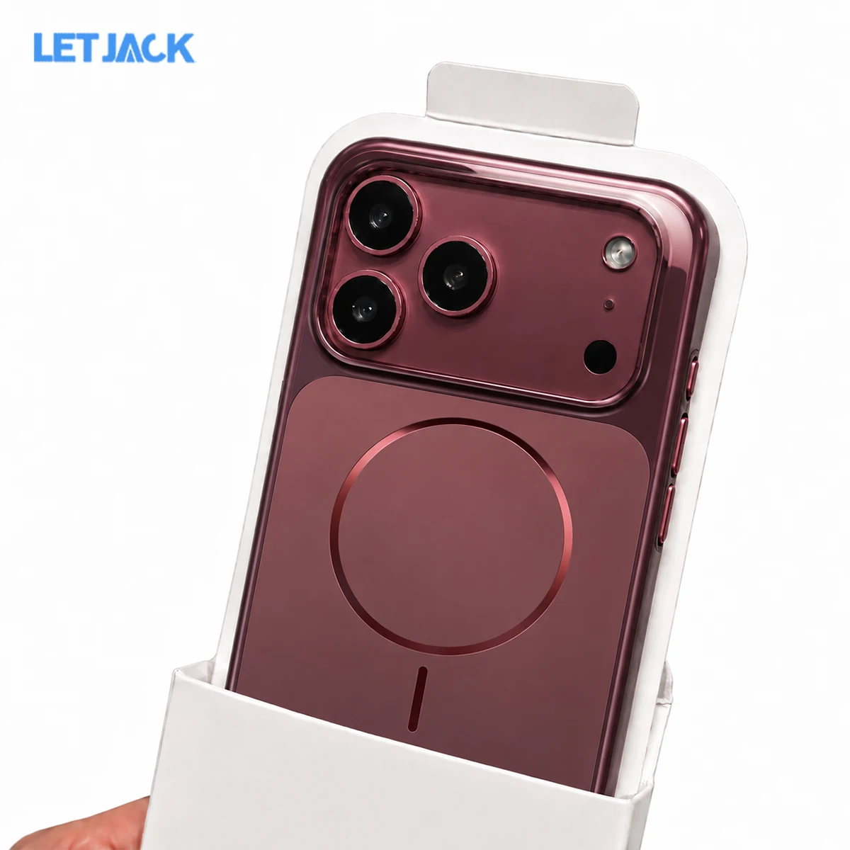 Dark Cherry 18PM-Look Crystal Large Window Matte Magnetic Case For iPhone 18 Pro 17 16 15 14 13 Pro Max Wireless Charge Cover