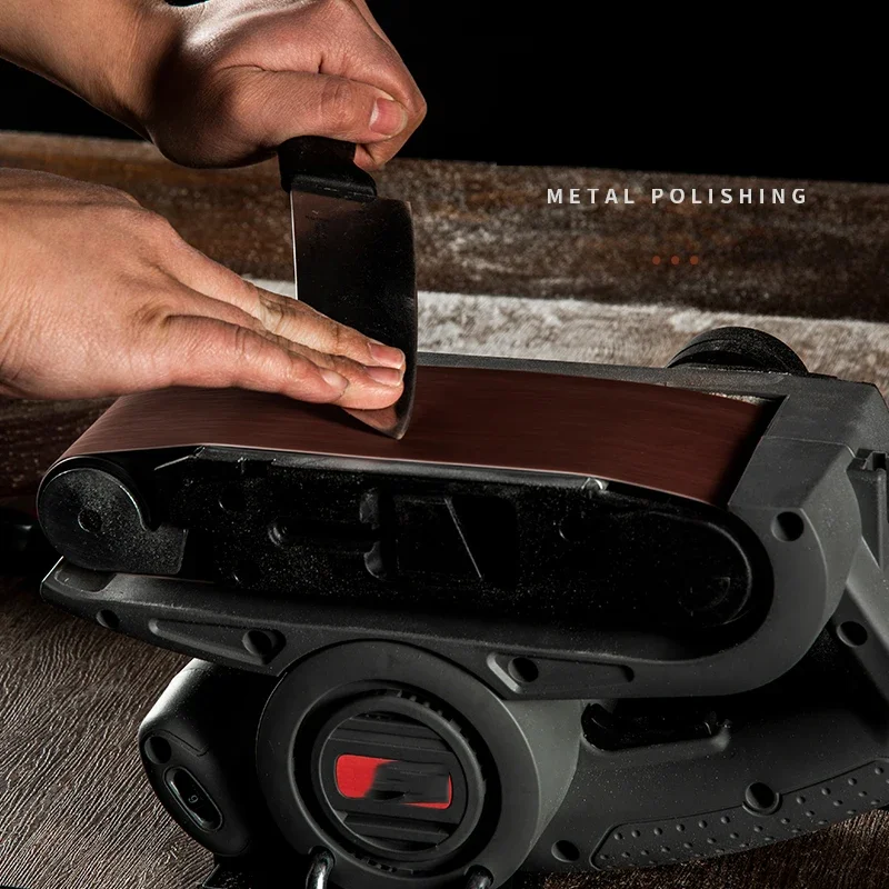 Handheld 220V Lifting Flat-Bottom Sander HBS76B Electric Woodworking Belt Sander with Dust Collection Bag and Polishing Function