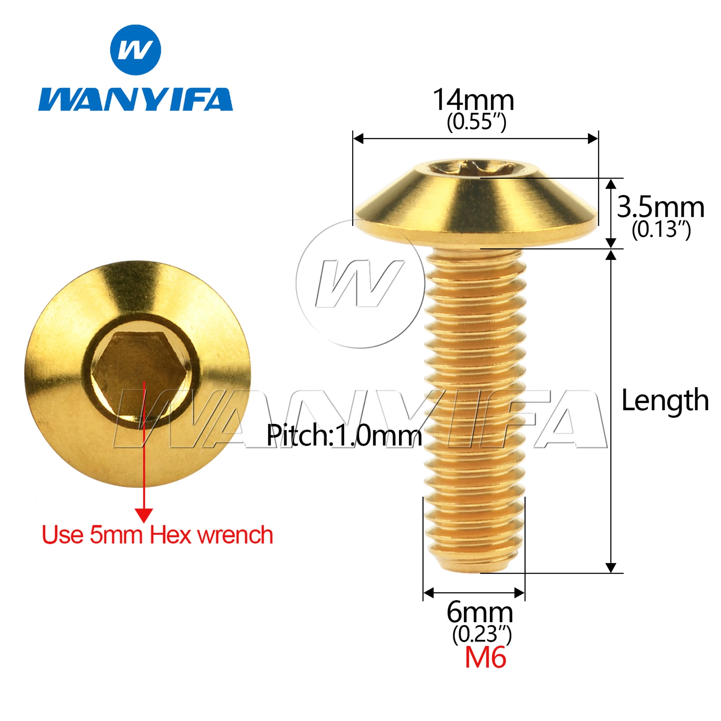 Wanyifa Titanium Bolts Allen Hex Head M6 x 12 15 20 25 30 35mm Motorcycle Screws 5pcs/lot