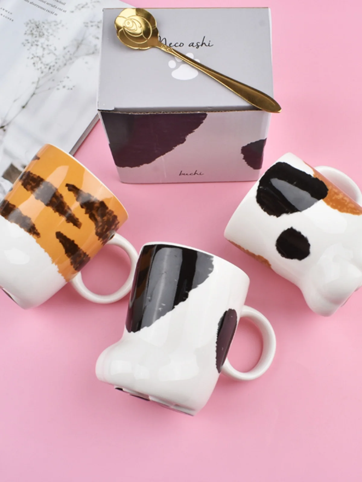 Stereo Cat's Paw Ceramic Mug Cute Girl's Milk Cup with Spoon Kawaii Breakfast Drinkware Home Coffee Mug Whimsical Teacup Set