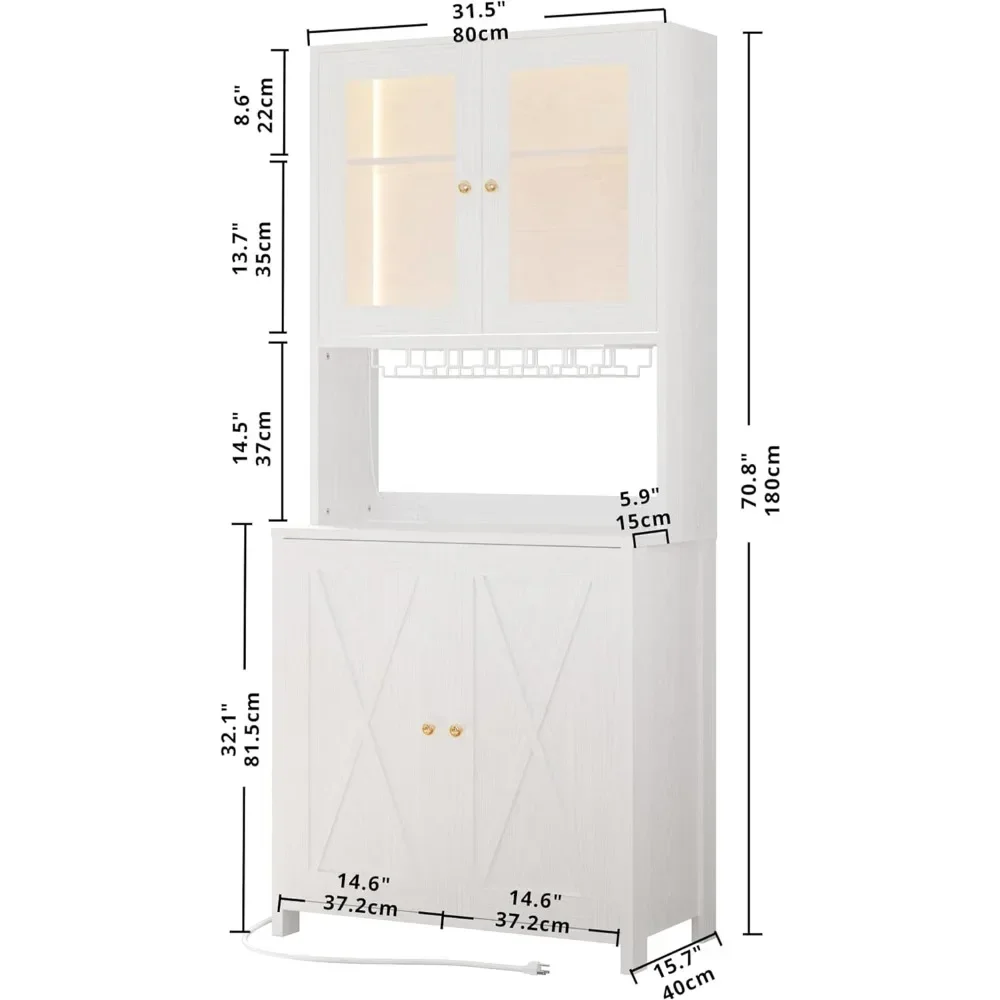 LED Light Bar Gabinete para Cozinha e Sala de Jantar, Autoportante Liquor Cabinet, Power Strip e Suporte de Vidro, Alto, 71"