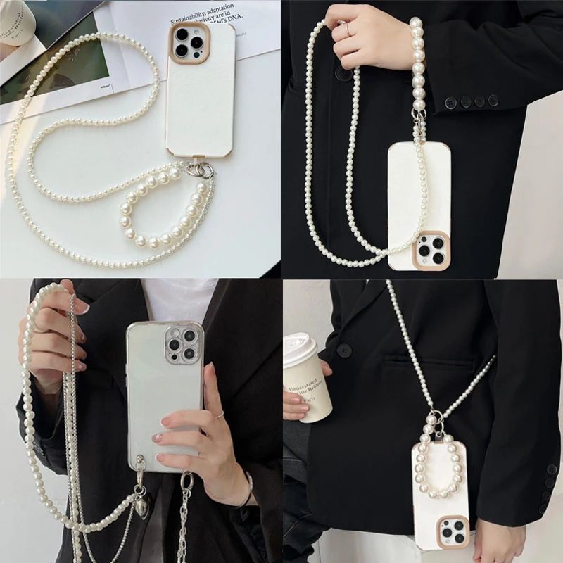 Cute Crossbody Y2K Pearl Phone Strap - Detachable Double-Layer Chain Cell Phone Lanyard with Heart Charm〔CC88〕
