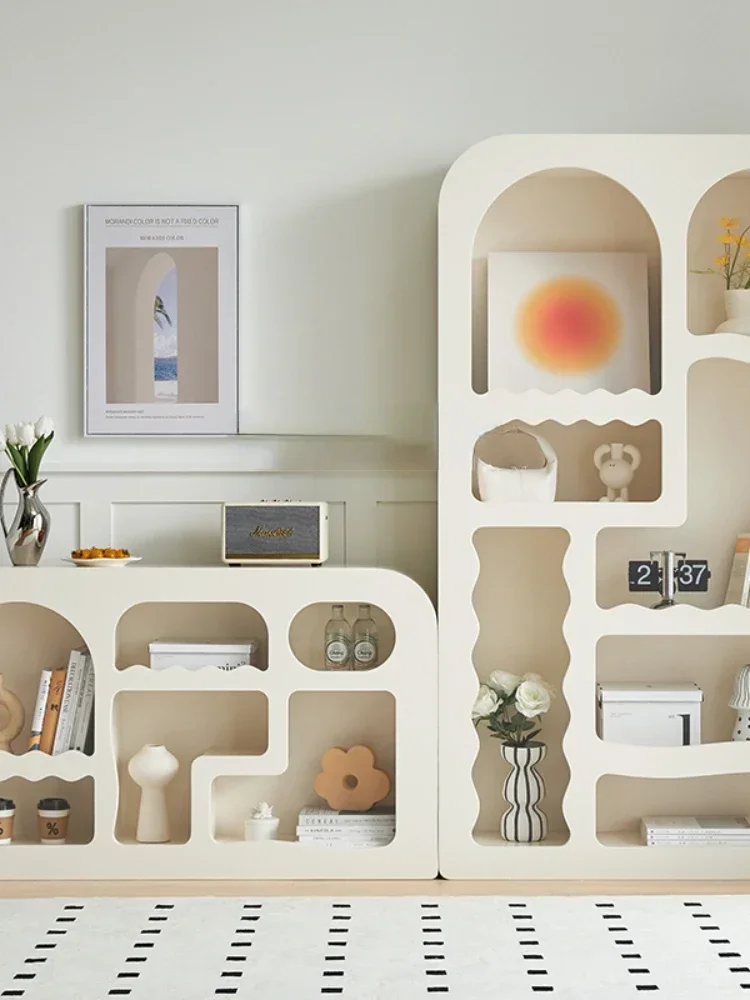 

Living Room Display Cabinet Nordic Bookcase Modern Minimalist Bookshelf and Storage Shelf Floor Storage Arch White