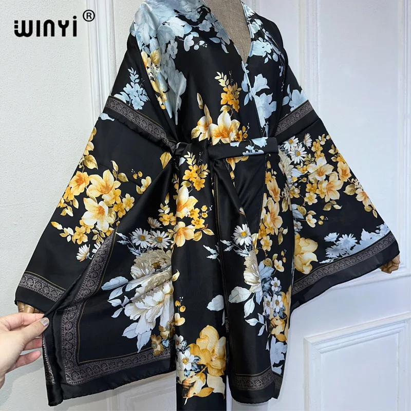 WINYI-Robe de plage kimono imprimé africain boho, cardigan élégant, vêtements de vacances, tenues de plage pour femmes, abaya