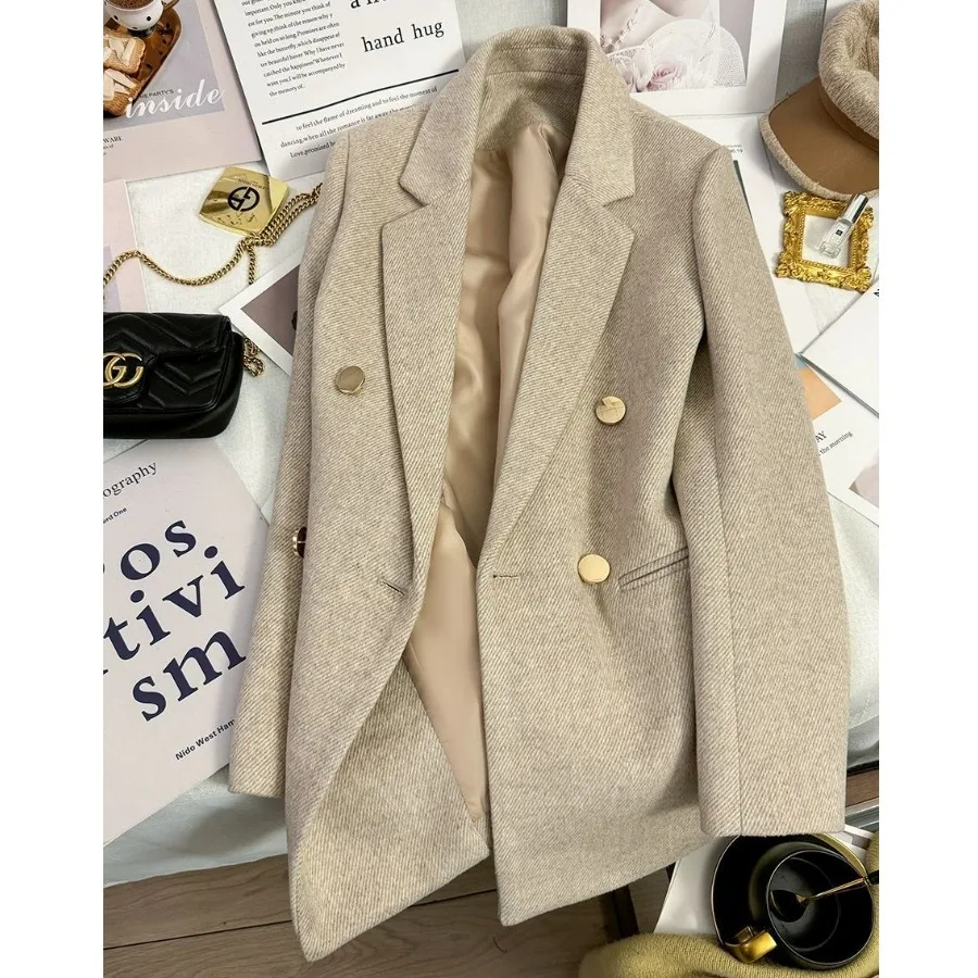 Fashionable Korean Style Women's Suit Jacket Autumn Winter New Arrival High-End Beige Beautiful Coat Elegant Versatile Outerwear