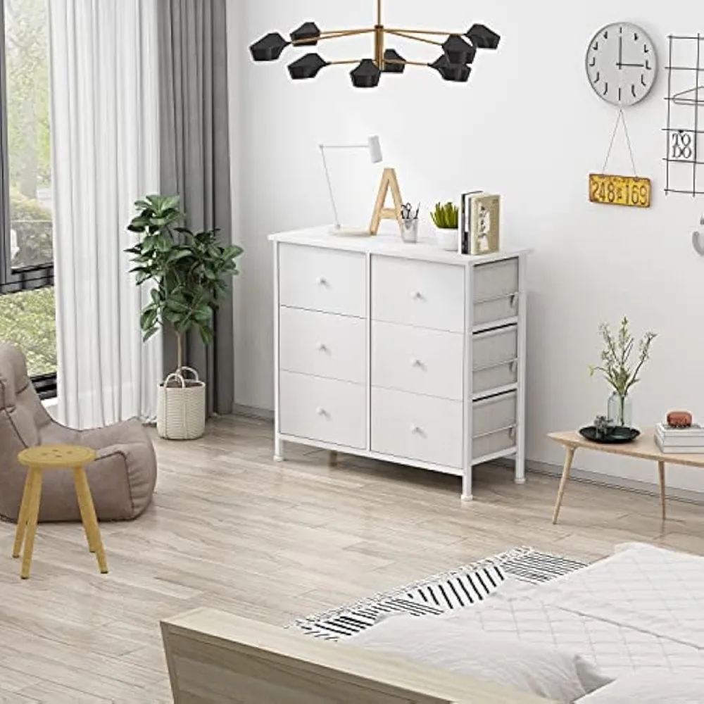 BOLUO Commode blanche pour chambre à coucher enfants petites commodes 6 tiroirs commode et commodes tissu rangement organisateur tour moderne
