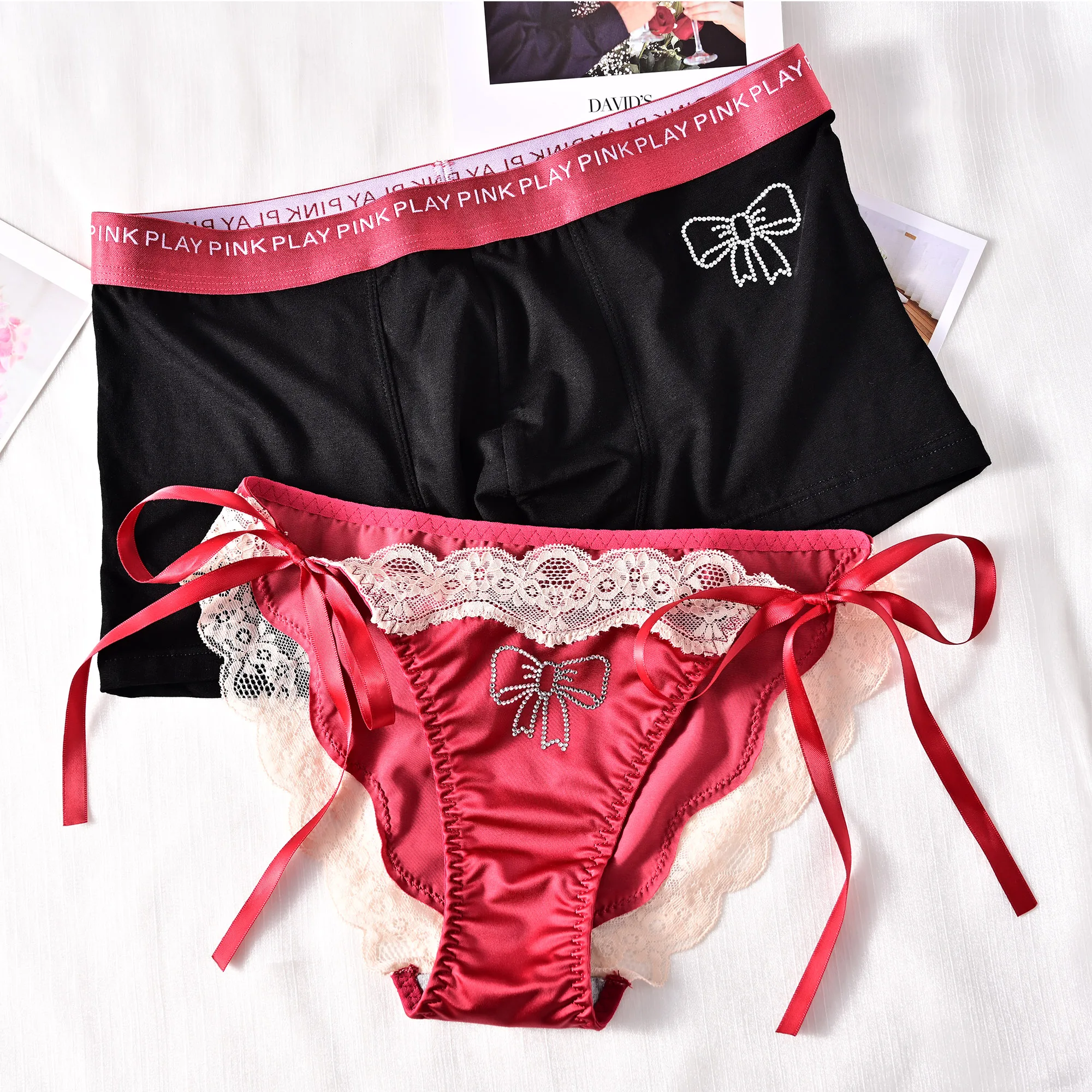 Lolita Couple Underwear Black Sexy Lace Up Pure Desire One Male One Female Pure Cotton Summer Underwear Set Thin Panties