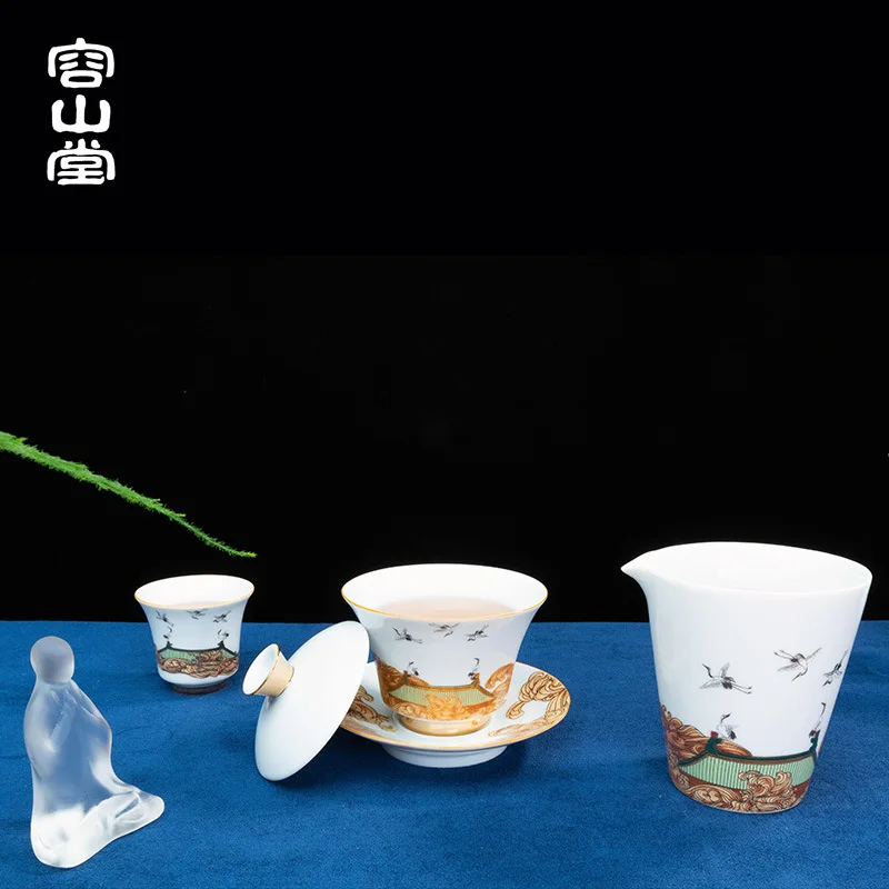 Chinese Style Ceramic Tea Cup, Three Talented Cover Bowl Pot, Tea Cup Teacup Fragrance Justice Cup New China-Chic Exquisite Gift view 4