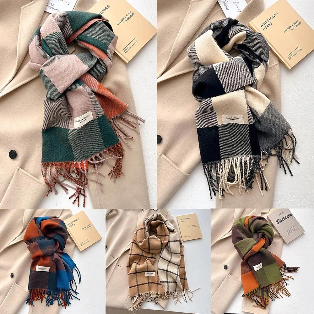 

Men Women Couple Plaid Warm Scarf Double Sided Imitation Cashmere Shawl Thicken Wrap Neckerchief Neck Warmer Long Scarves