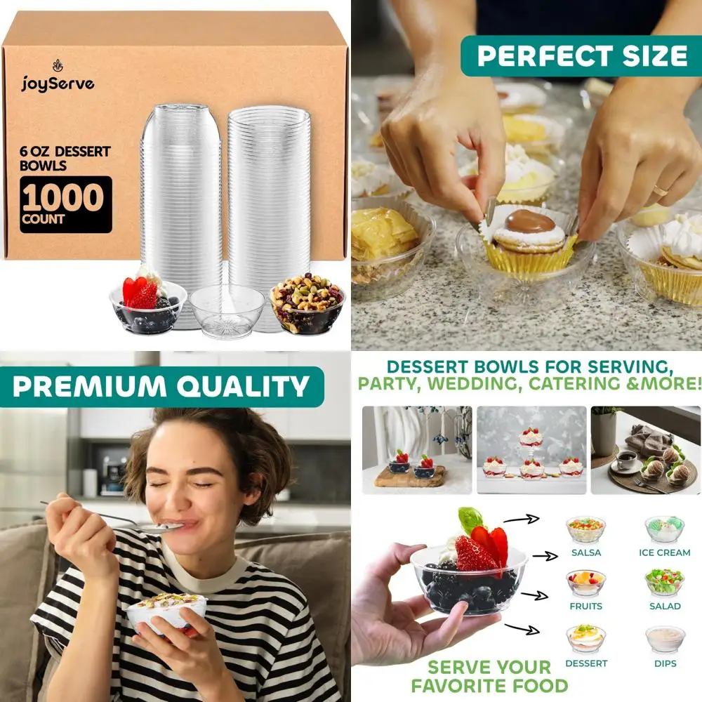 

6 Oz Disposable Hard Plastic Mini Bowls - Bulk Case of 1000 for Desserts, Serving, Weddings, Catering, and Parties