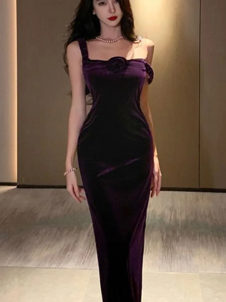 

Sexy Vintage 2024 Summer Dress for Women Spaghetti Strap Elegant Evening Party Midi Dress Female Slim Y2k Casual Clothes New