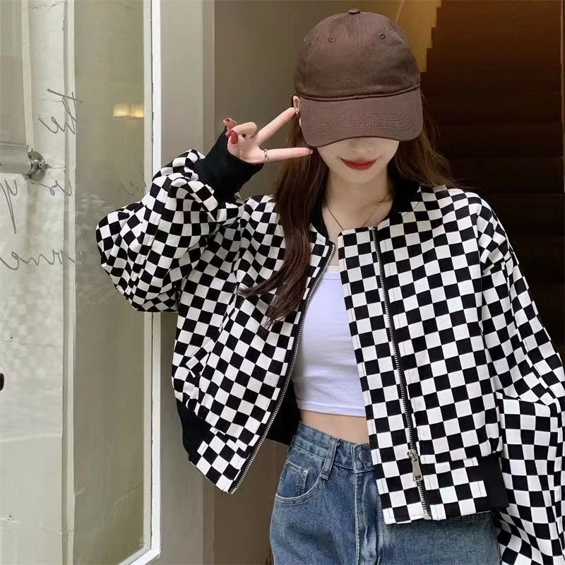 

Women's Short Fashion Baseball 2025 Fall New Arrival Vintage Plaid Loose Fit Casual Outerwear School Style