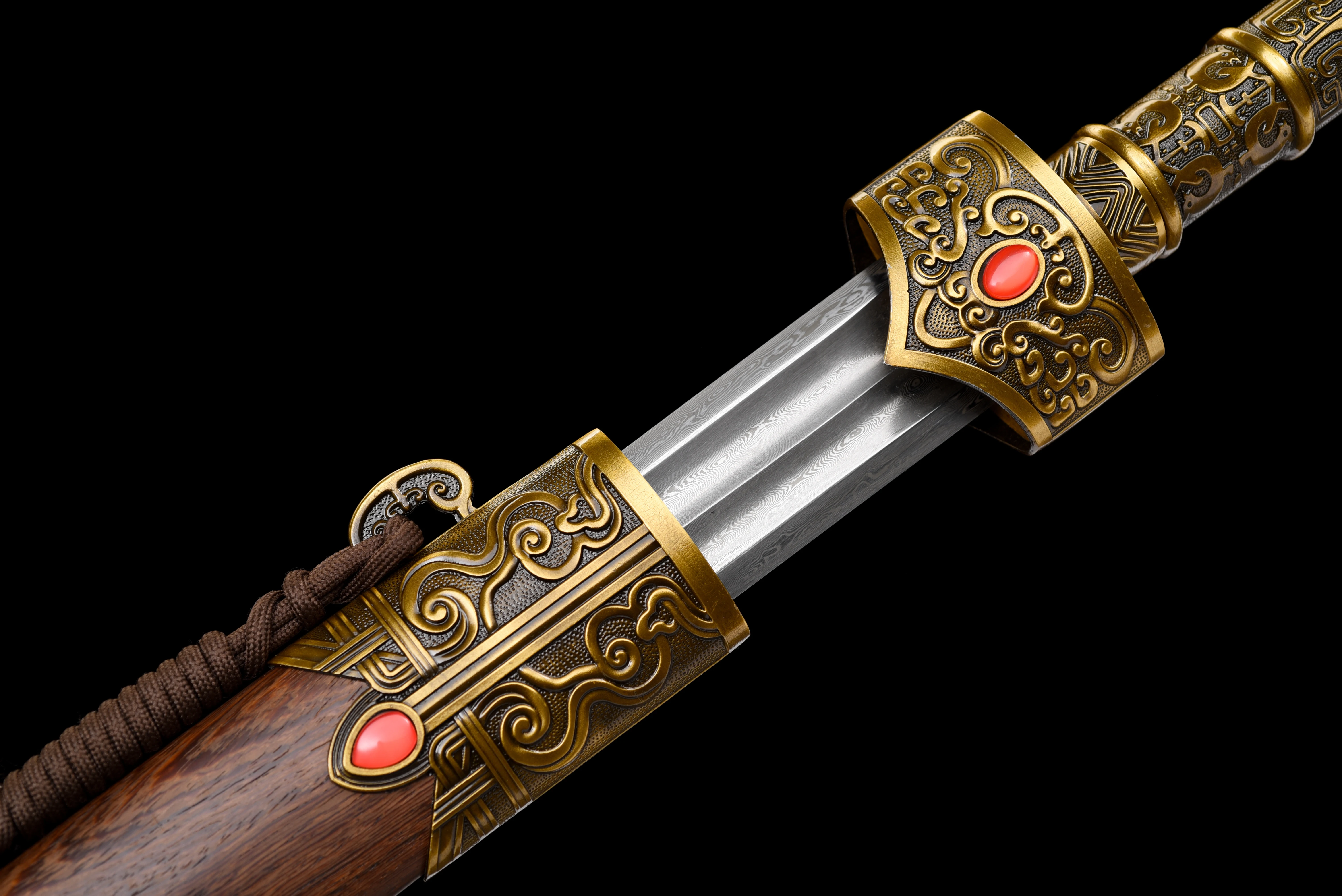 Double blood slot design katana samurai sword, medieval battle preparation Templar Knights cosplay Damascus Steel sharp blade,
