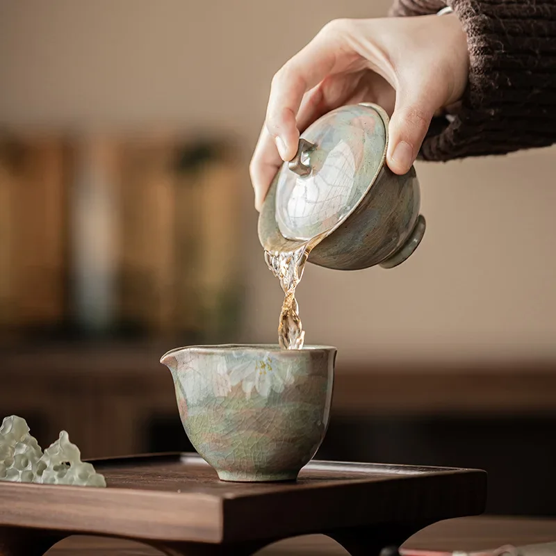 110ML Borneol Glaze Hand-painted Daisy Ruyi Cover Bowl Creative Oil Painting Style Ceramic TeaBowl Pot Holder KungFu TeaSet Gift