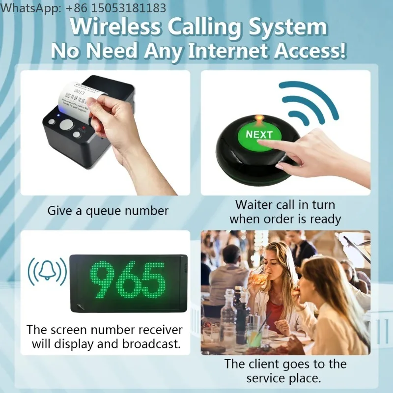 Wireless Queue Call System Take a Ticket Number Machine with Large Screen Next Control Button Thermal Printer