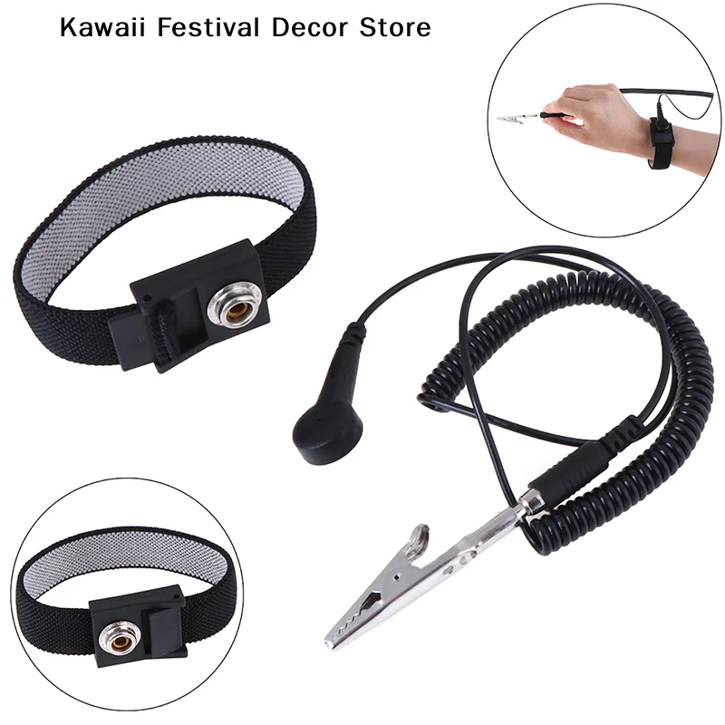 【K】Adjustable Anti Static Bracelet Electrostatic ESD Discharge Cable Wrist Band Strap Hand Grounding Wire Cordless Wireless Clip