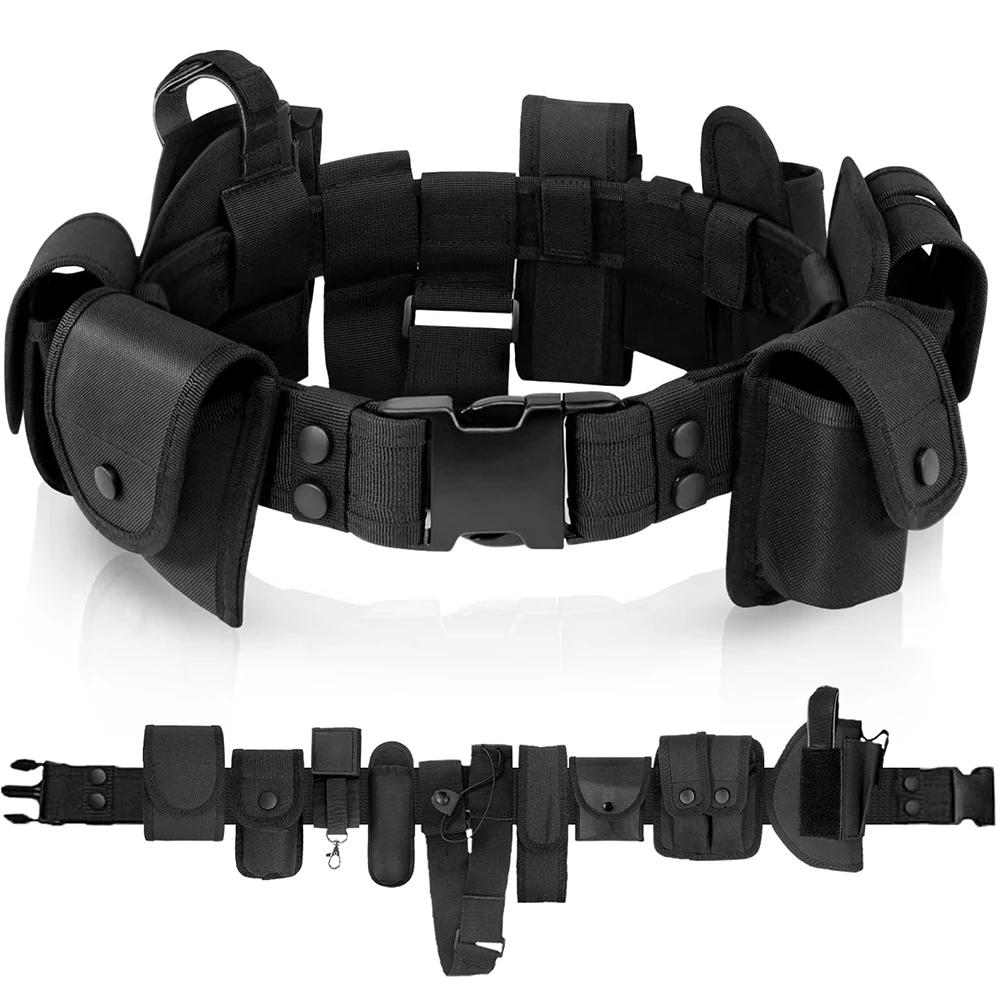 10 in 1 Tactical Duty Waist Belt Utility Training Duty Security Modular Equipment Set with Components Pouches Bags Holsters
