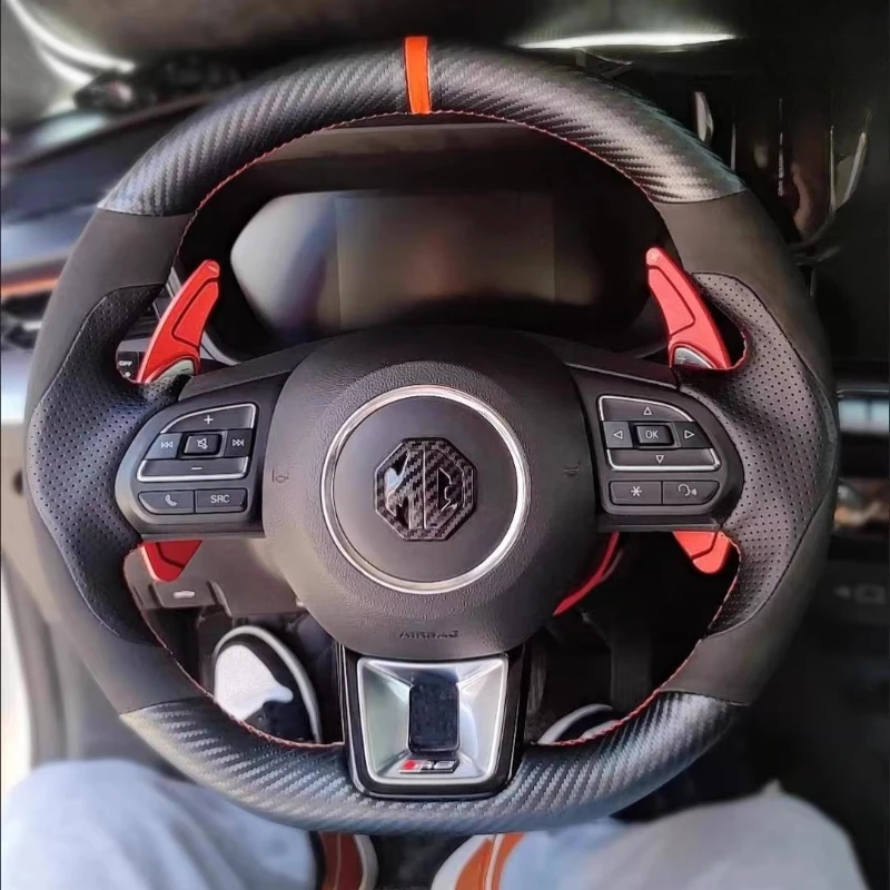 

Hand Stitched Carbon Fiber Genuine Leather suede Car Steering Wheel Cover For MG ZS HS GS 5 6 RX5 ZST ZS EV 2017-2023