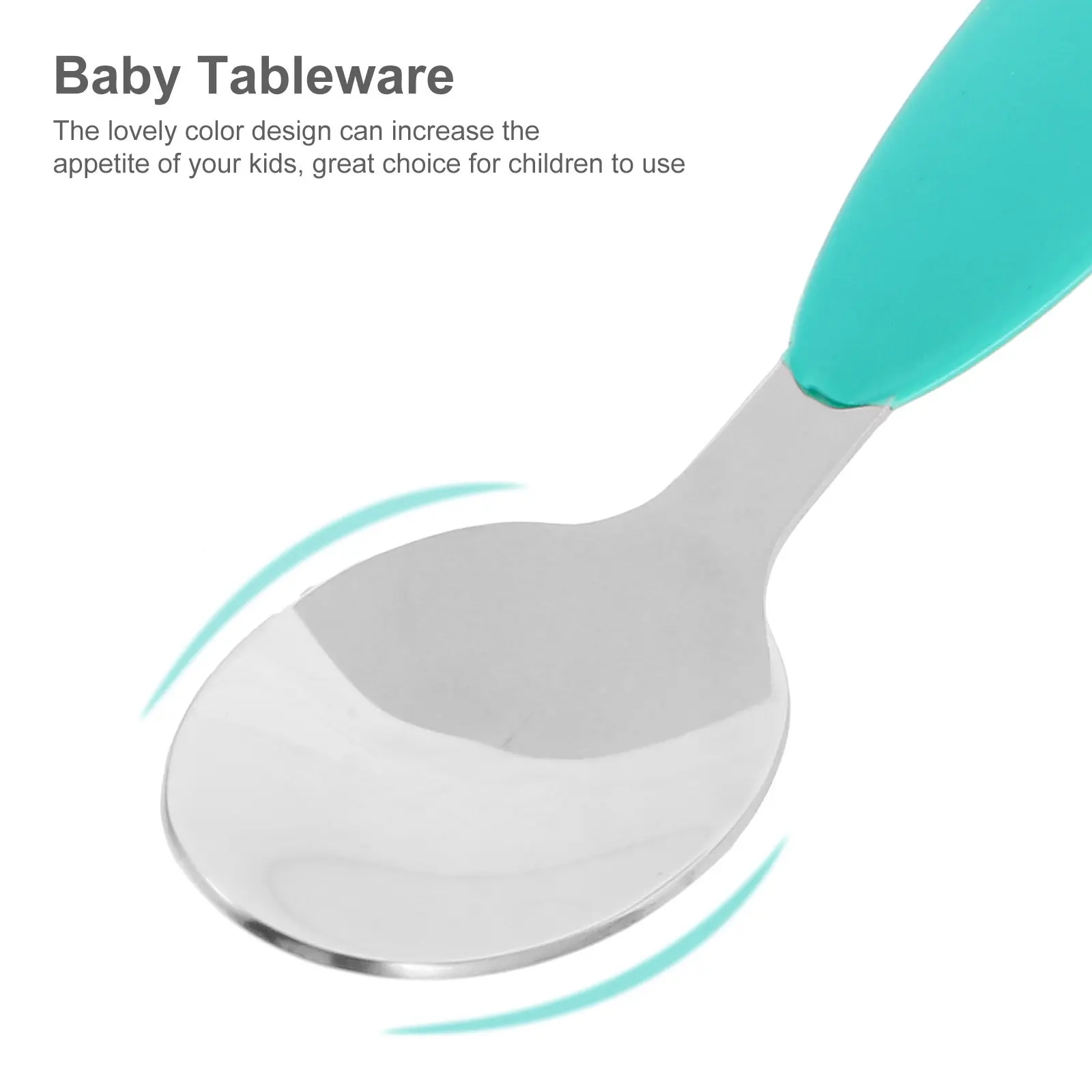 2Pcs Stainless Steel Fork Spoon Toddler Training Tableware Silicone Baby Self-Feeding Utensils Non-Slip Handles Baby Learning