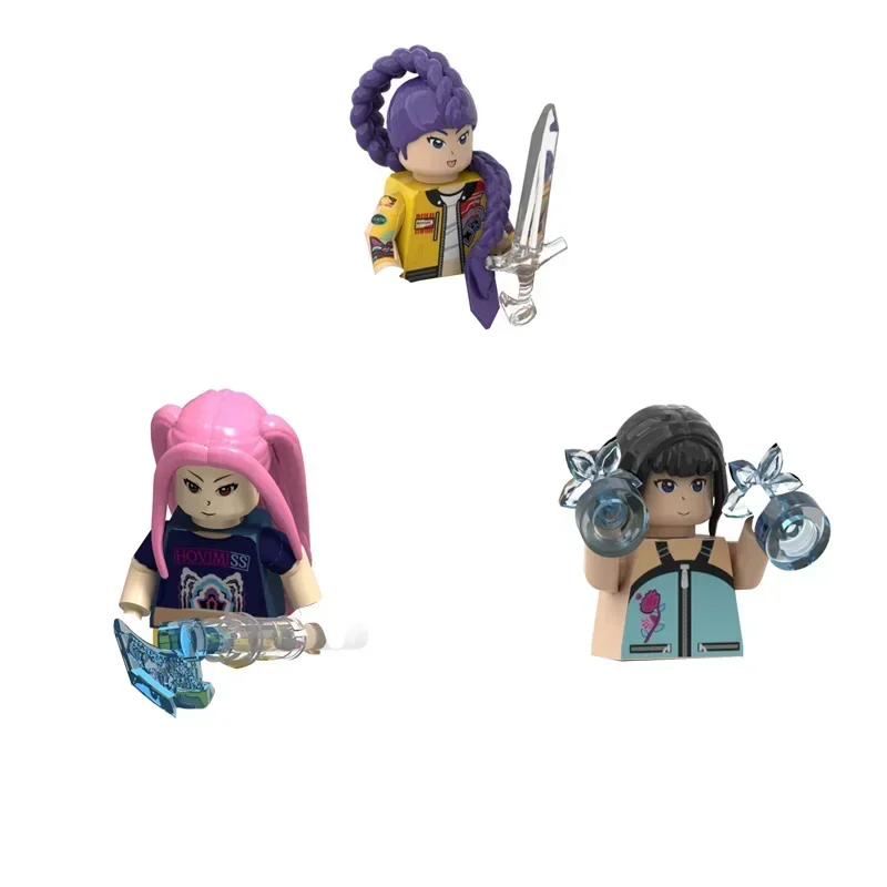 

KPOP Demon Hunters Cartoon Doll Building Blocks Kawaii Mini Action Figure Head Assembly Toys Children's Educational Toys Gift