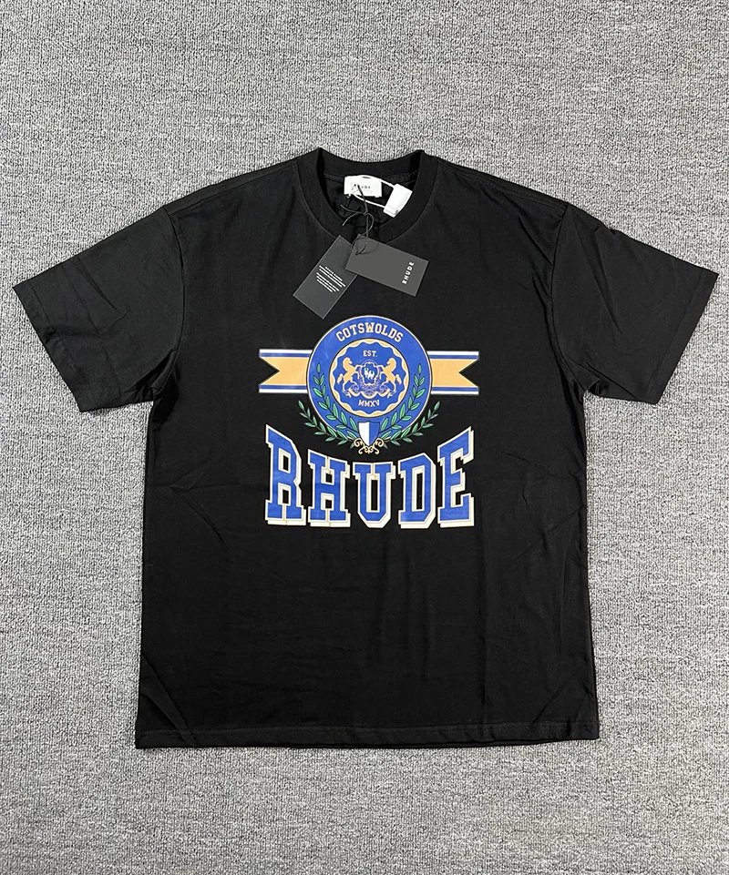 New Arrival RHUDE Men's T-Shirt Crest Logo Print Loose Casual Short Sleeve Crew Neck Tee Top Fast Shipping