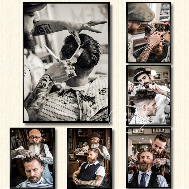 Men Hairstyle Posters Hair Hairdressing Vintage Haircut Canvas Painting Wall Art Prints Pictures Hair Salon Barber Shop Decor