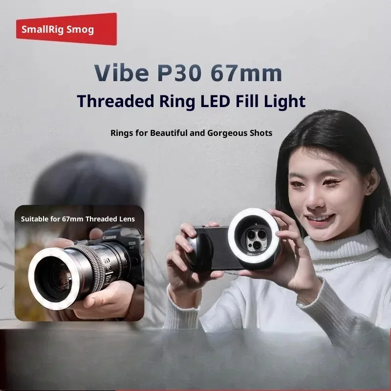 SmallRig 67mm Screw‑On Close‑Up Filter P30 Video Light Included Rechargeable Bi‑Color LED Lamp for Smartphone Photography Gift