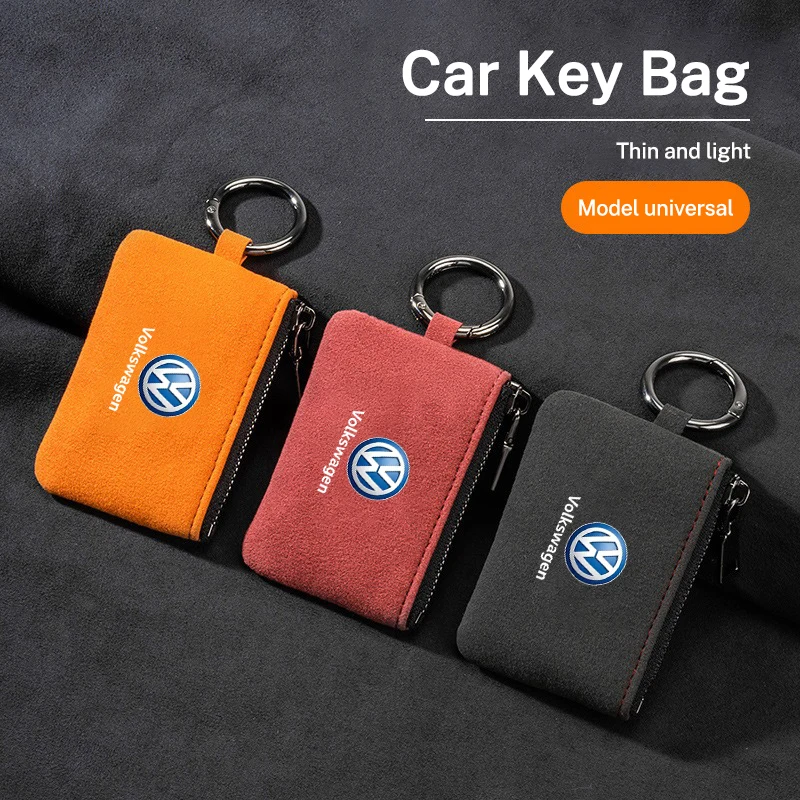 New Suede Car Remote Key Case Bag For Volkswagen VW R-line GTI R Polo Golf Passat Magotan Tiguan Jetta GTD TSI GLi Auto Keychain