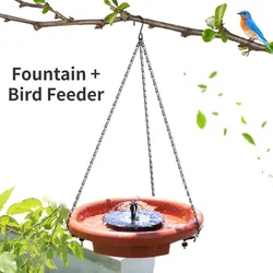 Solar Powered Bird Bathtub Fountain Hanging Bird Feeder Garden with Hook Chain Outdoor Drinking Water Bird Feeder Tray Platform