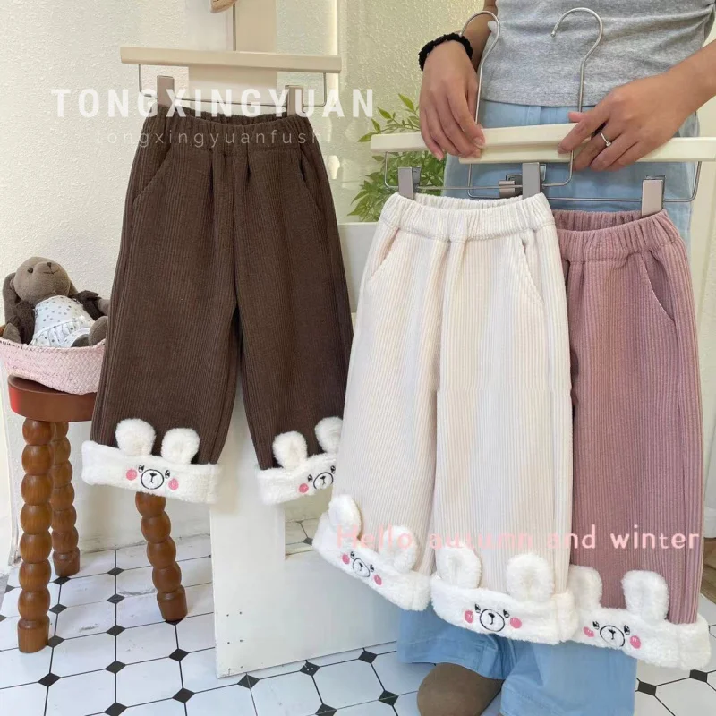 

Children's Fleece-lined Straight-Leg Pants Winter Girls' Super Cute Thickened Casual Pants Baby Girls' Winter Pants Trendy Style