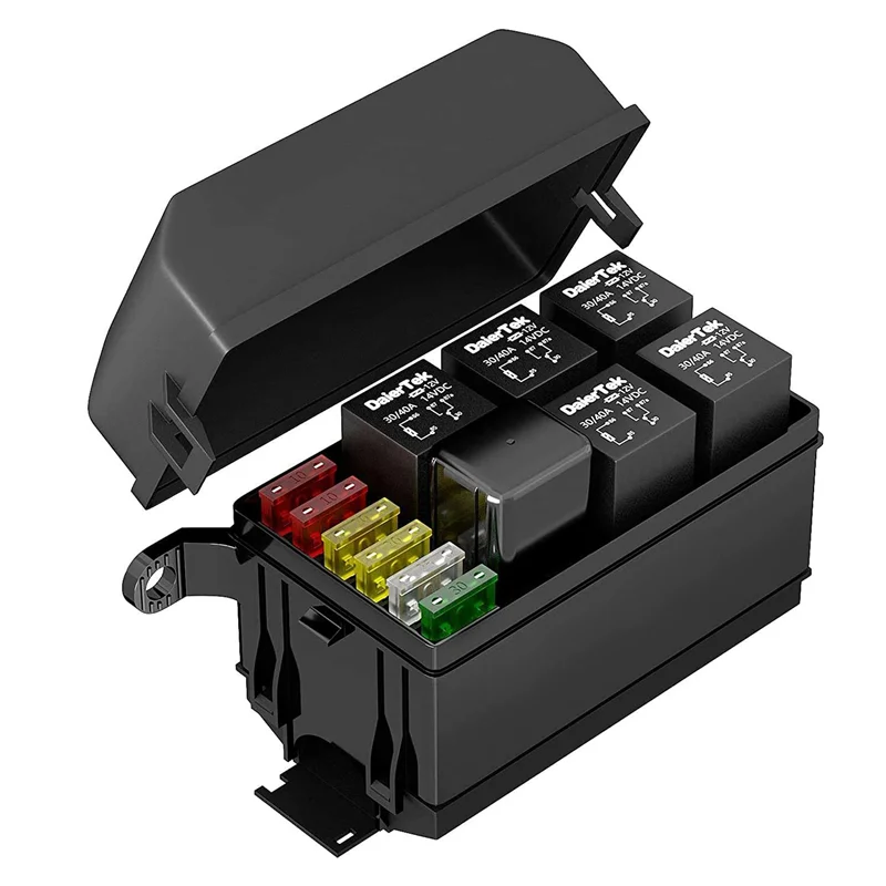 AT53 12V Relay Box 6 Way Universal Relay Fuse Box 6 Slots Relay Block ATC/ATO Fuse Block With Relay Kit Accessories For Car Truc