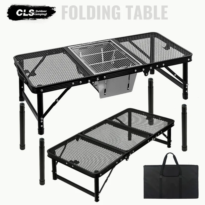 Camping High And Low Dual-Use Mesh Table, Outdoor Picnic Portable Waterproof Barbecue Lifting Table,L308