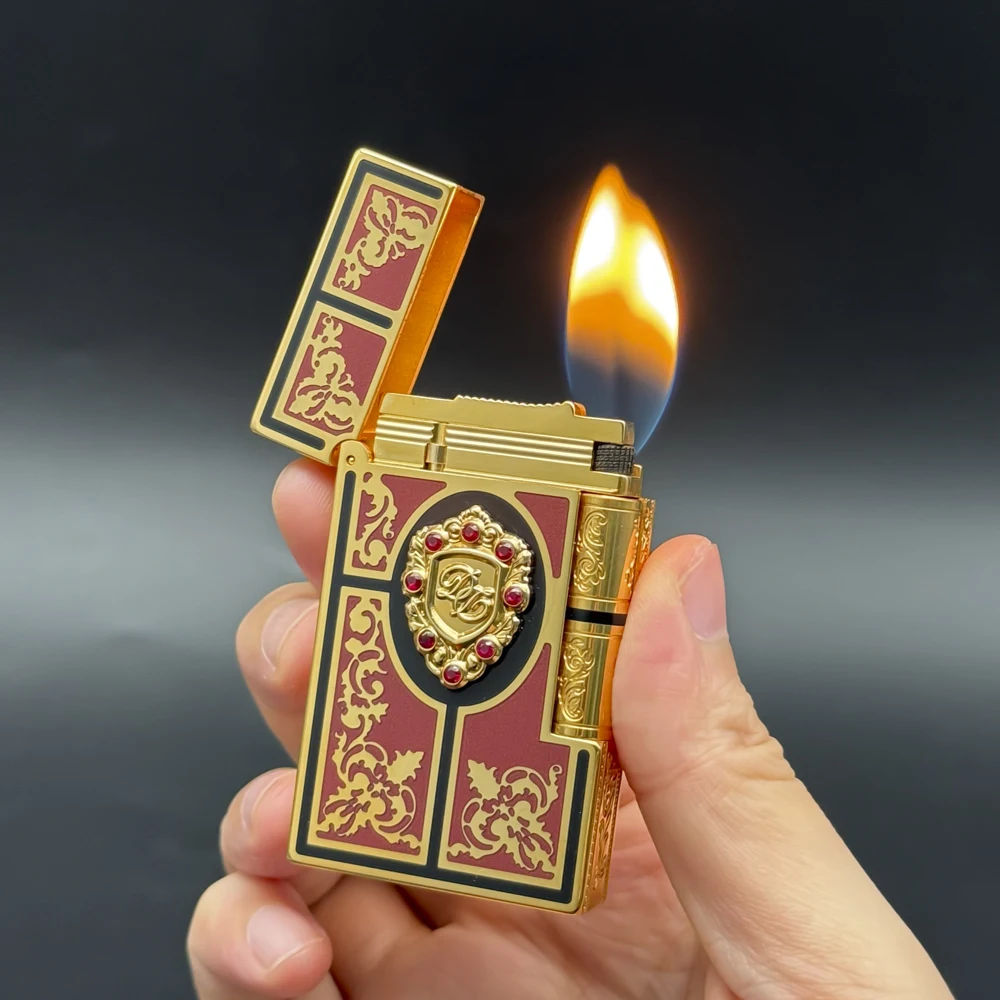 

Custom lighter Metal Lighter Double Fire Refill Gas Engraved Flower Pattern Classical Sound Smoking Cigarette Tools For Men Gift