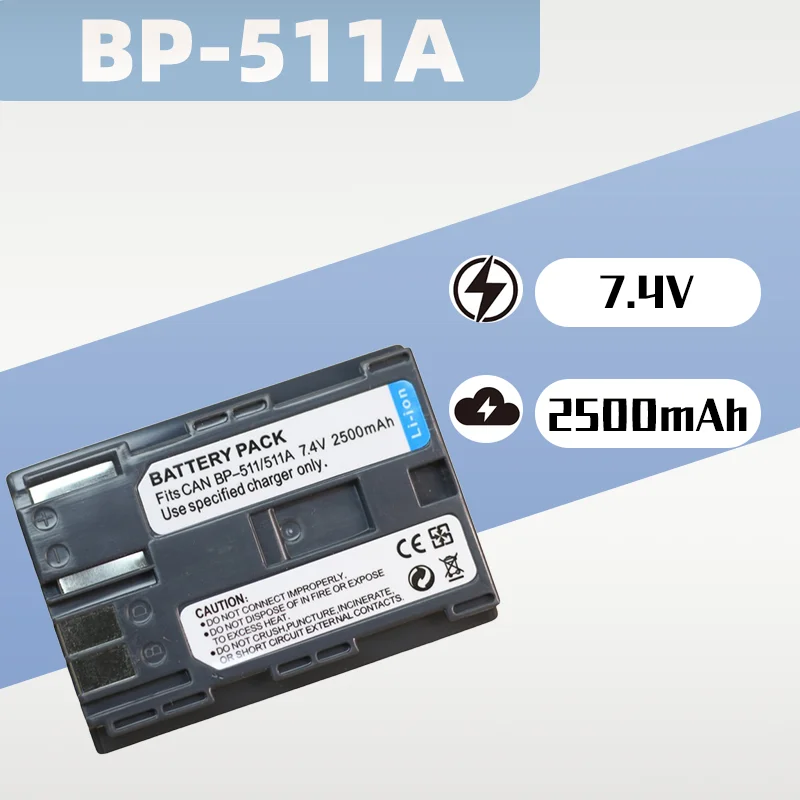 

7.4V 2500mAh BP-511 / BP-511A Battery for Canon EOS 5D/10D/20D/30D/40D/50D/300D & PowerShot G1-G6